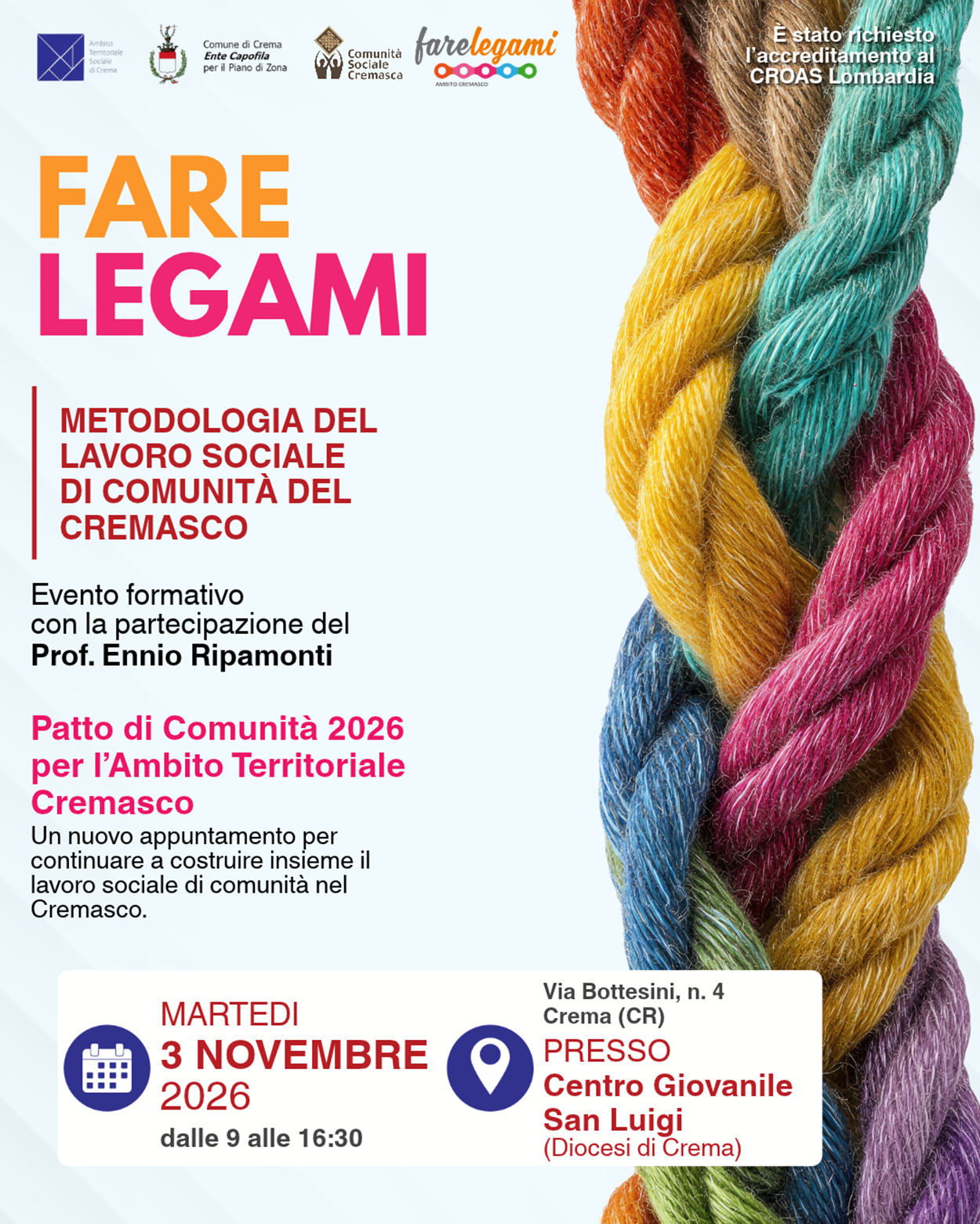   EVENTO FARE LEGAMI 3 NOVEMBRE 2026